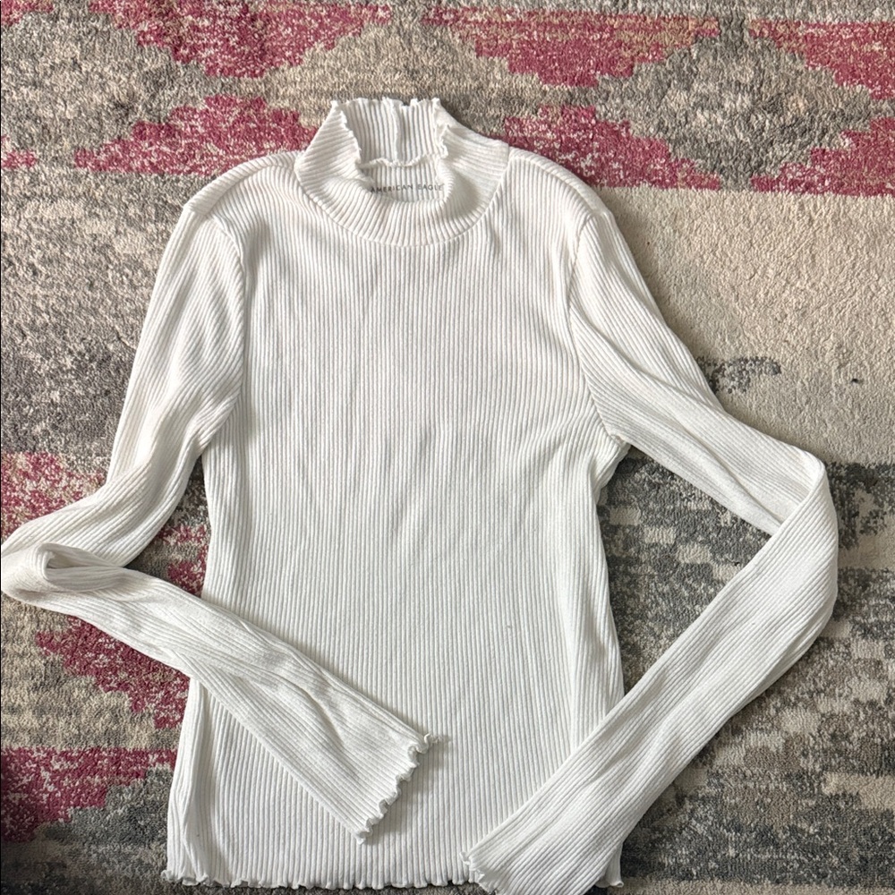 American Eagle Outfitters White Ribbed Long Sleeve Top